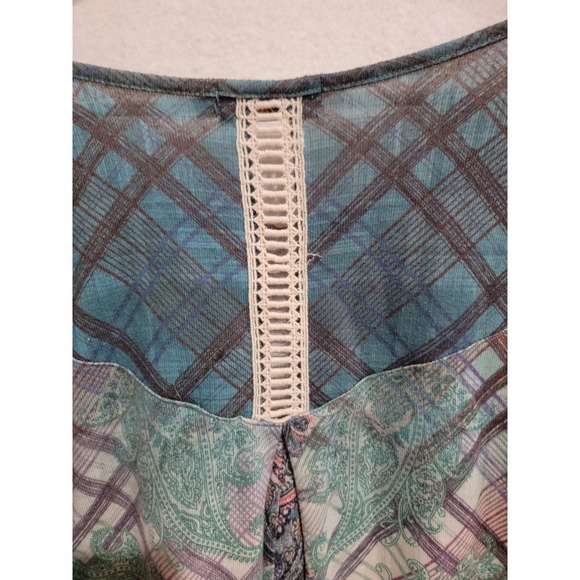 Unity World Wear Woman Top 1X Plus Paisley Boho Crochet Ladder Back 3/4 Sleeve - Picture 6 of 11